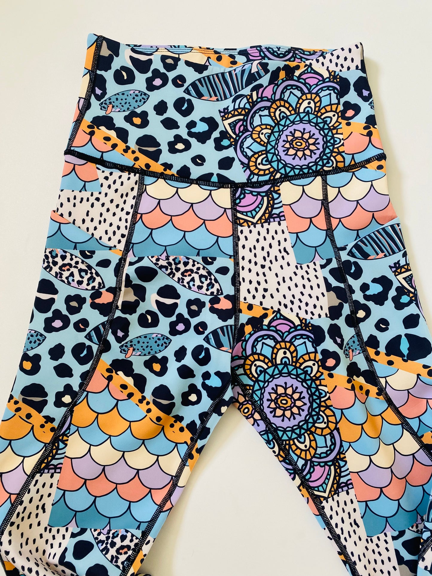 Adults Athletic Leggings - Beach Baby Splice (side pockets) - XS (UK 8)