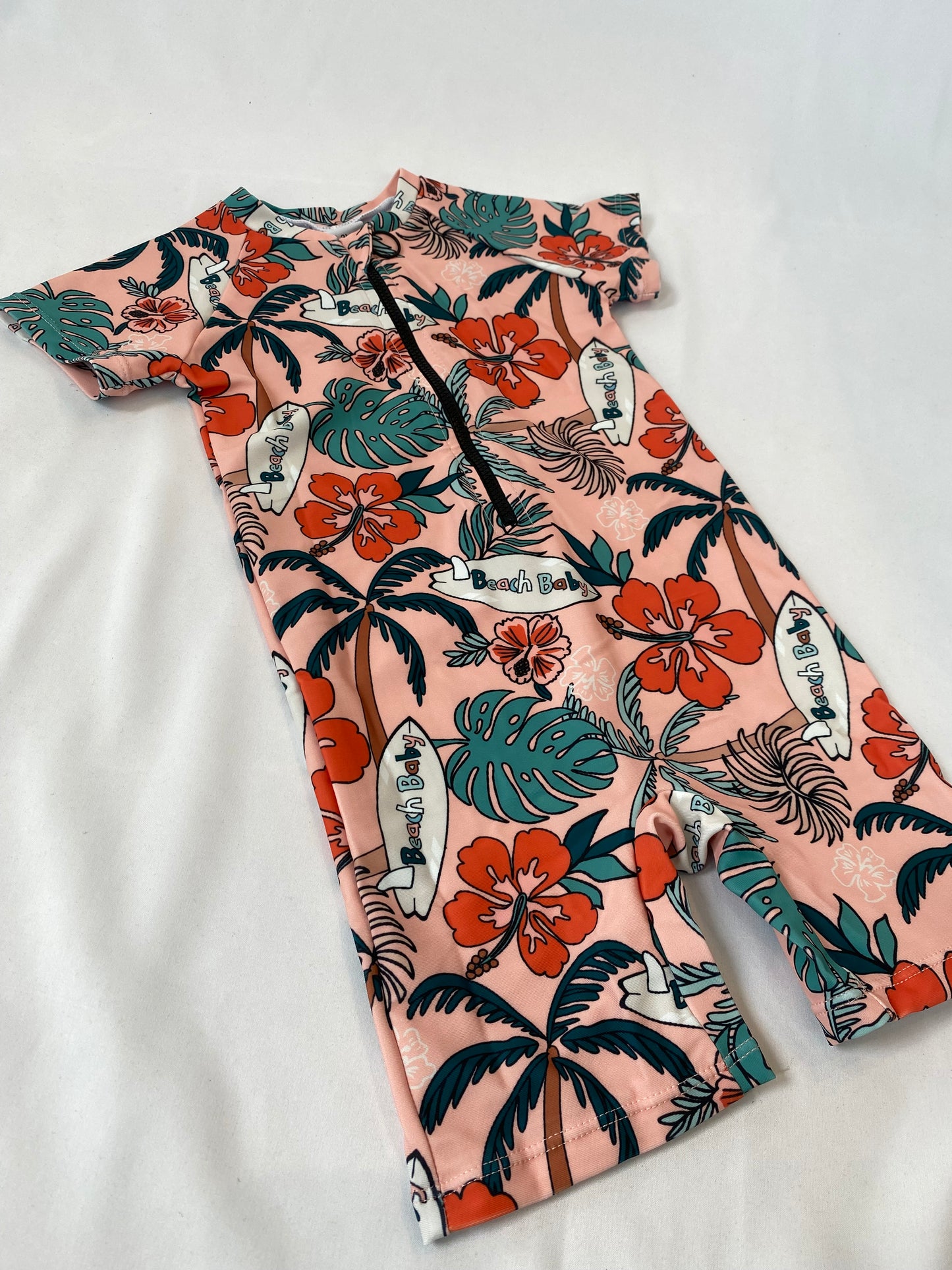 Zip Up Swimsuit - Hawaiian Coral