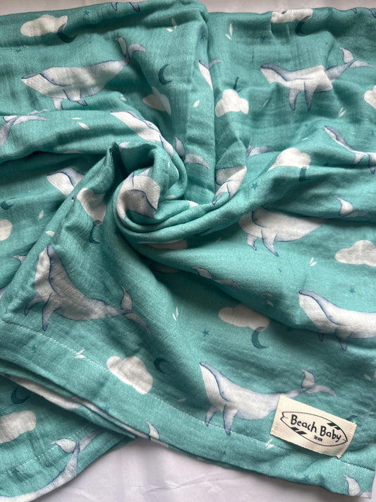 Whimsical Whale Muslin Swaddle