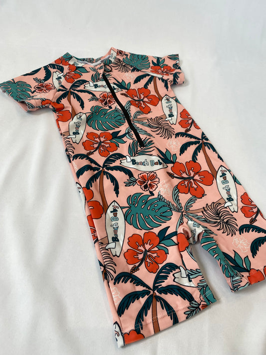 Zip Up Swimsuit - Hawaiian Coral