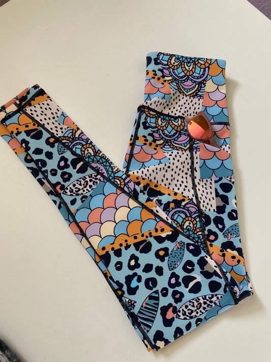 Adults Athletic Leggings - Beach Baby Splice (side pockets) - XS (UK 8)