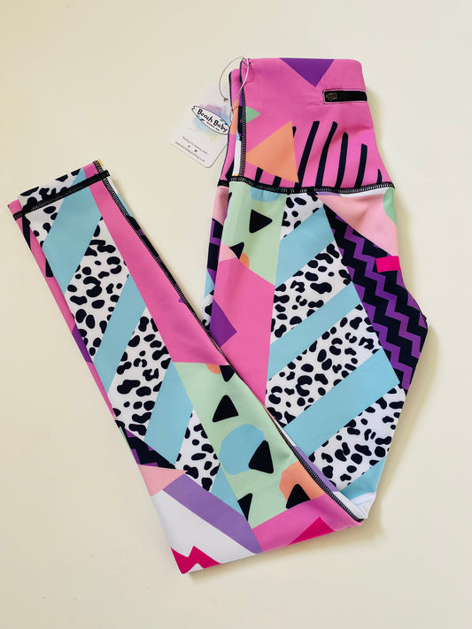Adults Athletic Leggings - Retro Ski Splice
