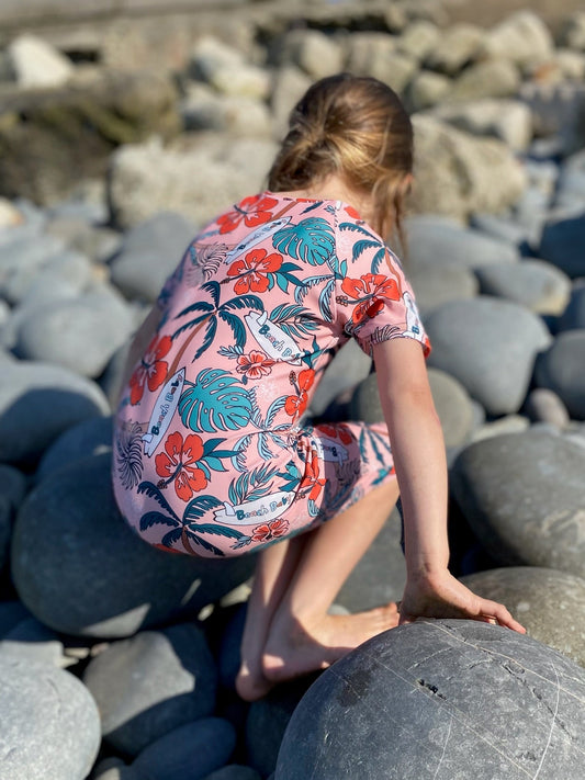 Zip Up Swimsuit - Hawaiian Coral
